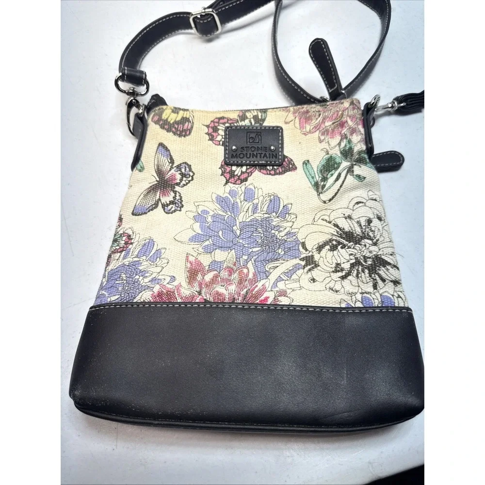Stone Mountain USA Floral Butterflies Crossbody Shoulder Handbag purse Zipper‎